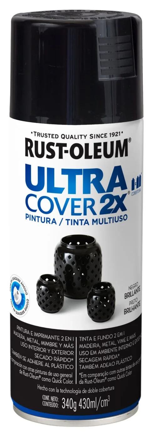 Spray Ultra Cover 2x Negro Brillante Lata 340gr - Rust Oleum