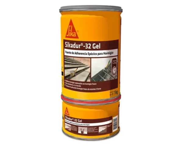 Envase de Sikadur 32 Gel de Sika Chile, puente de adherencia epóxico bicomponente para unir concreto fresco con endurecido
