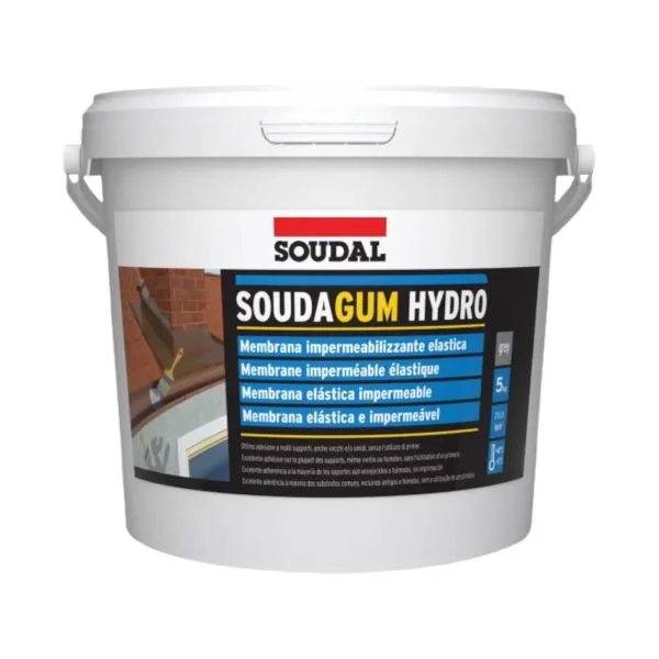Membrana impermeabilizante Soudagum Hydro gris 10 kg de Soudal, en envase tipo tineta, ideal para techos y terrazas
