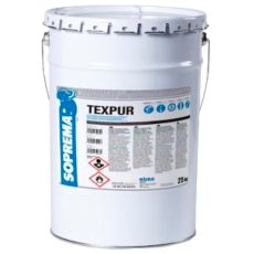 Tineta de 25kg de Texpur, membrana líquida de poliuretano para impermeabilización de superficies con geometría irregular